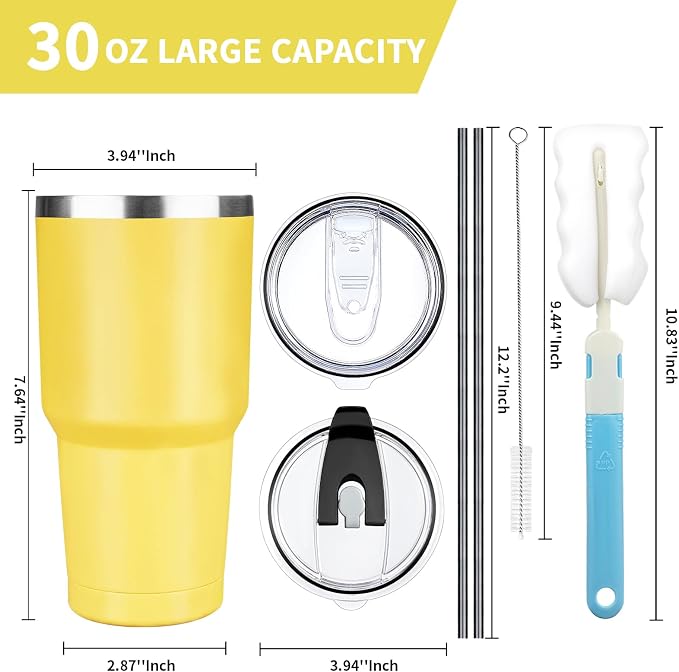30 oz Tumbler with Lids and Straws, Stainless Steel Insulated Coffee Tumbler - Image 2