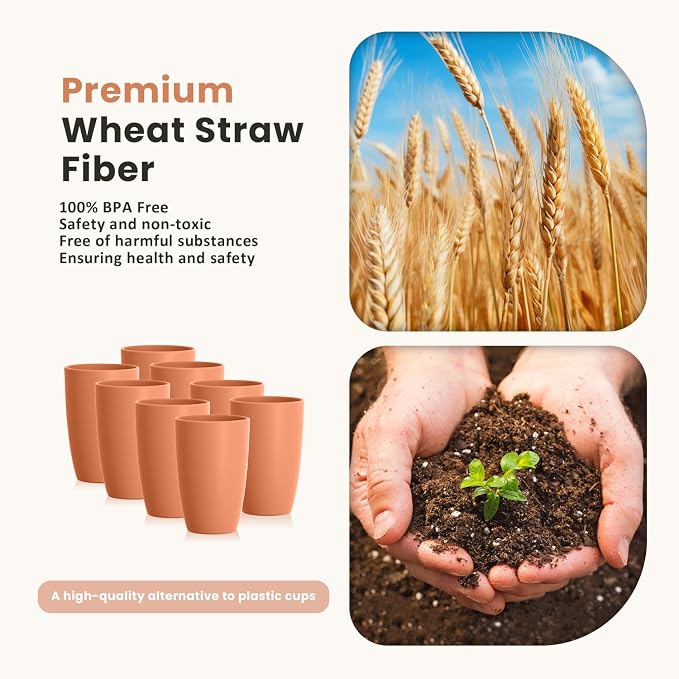 Homienly Plastic Cups Reusable Wheat Straw Cups 8 PCS a Good Alternative - Image 2