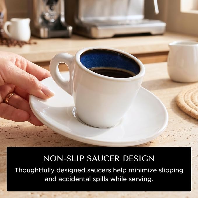 Bacimi® Espresso Cups and Saucers Set of 4 – 2.7oz Thick Barista Style - Image 5