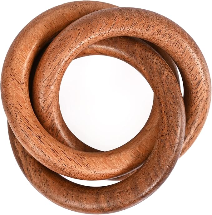 Brown Wood Napkin Rings Set of 8, 3-Ring Rustic | Natural wood, smooth edges - Image 2