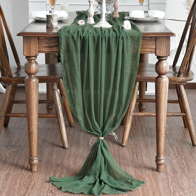 Artoid Mode Boho Forest Green 10Pcs Cheesecloth Gauze Table Runner, 120 Inch - Image 2