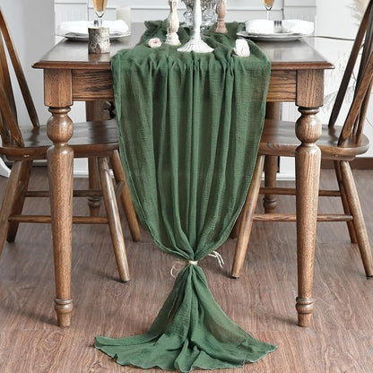 Artoid Mode Boho Forest Green 10Pcs Cheesecloth Gauze Table Runner, 120 Inch - Image 2