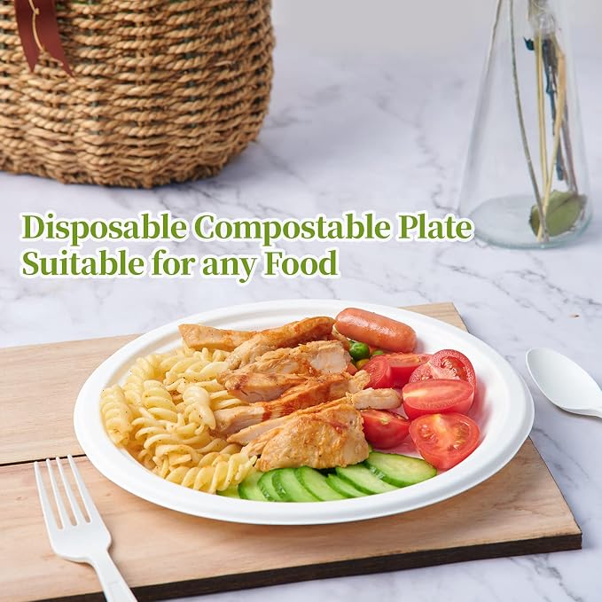 10 in 150 Pack White Compostable Disposable Paper Plates - Image 5