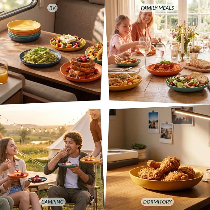 Deep Dessert Plates Unbreakable Wheat Straw Dinner Plates 8 PCS Microwave & - Image 7