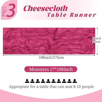 3 Pack Hot Pink Cheesecloth Table Runner, 17 x 108 Inch, Gauze Cheese Cloth - Image 2