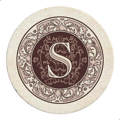 Thirstystone Monogram Round Natural Sandstone Coaster 4 Pack | 4" Diameter by Thirstystone