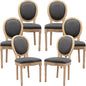 Vintage French Dining Chairs Set of 6, Round Back Accent Chairs with Linen Seat and Solid Wood Frame, Farmhouse Sillas de Comedor Upholstered for Dining Room & Kitchen, Gray