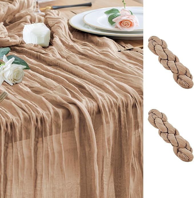 Cheesecloth Table Runner Nude Brown 10FT Boho Gauze, 2 Pack | 120 Inch Cheese by Wokceer