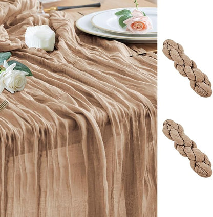 Cheesecloth Table Runner Nude Brown 10FT Boho Gauze, 2 Pack | 120 Inch Cheese by Wokceer