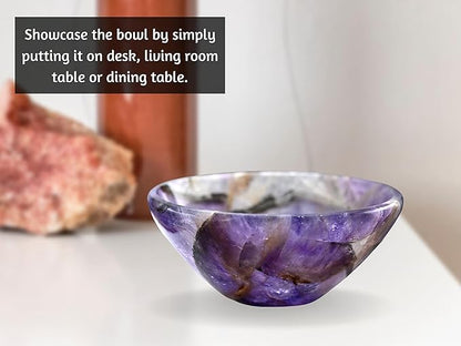 Amethyst Crystal Bowl - 2 Inch Decorative Bowls for Room and Home Decor - Gemstone Healing Crystals for Elegant Display, Positive Energy Balance and Gift