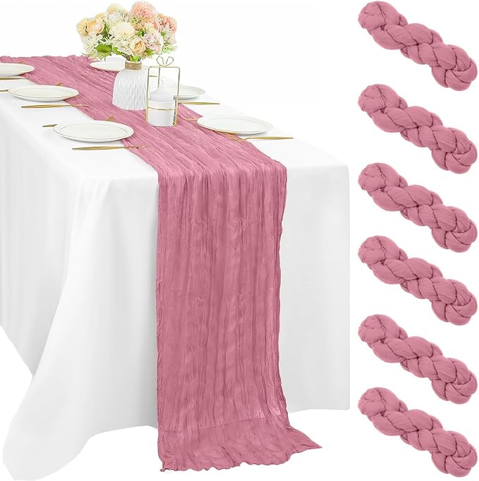 Dusty Rose 6 Pcs Cheesecloth Table Runner 10FT Runner by Sunnyline