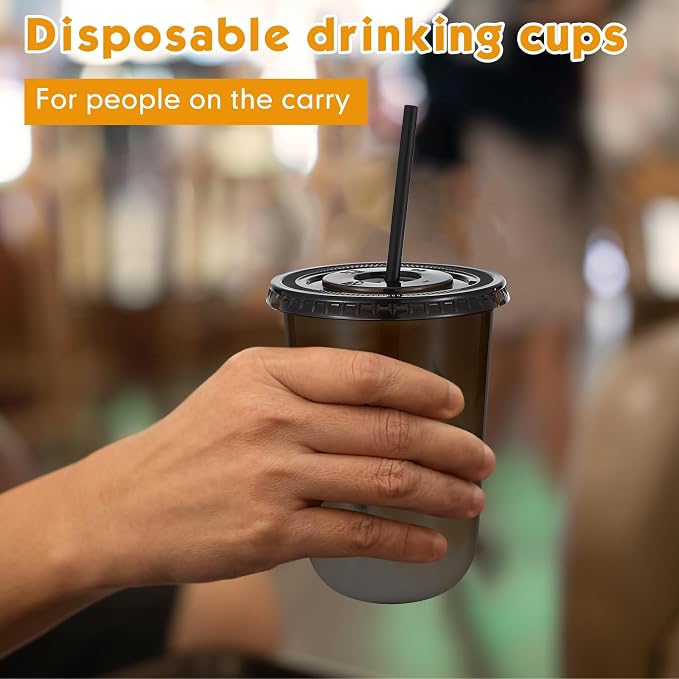 Ziliny 50 Sets 16 oz Black Plastic Cups - Image 5