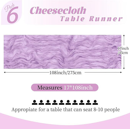 6 Pack Lavender Cheesecloth Table Runner, 17 x 108 Inch, Gauze Cheese Cloth - Image 2