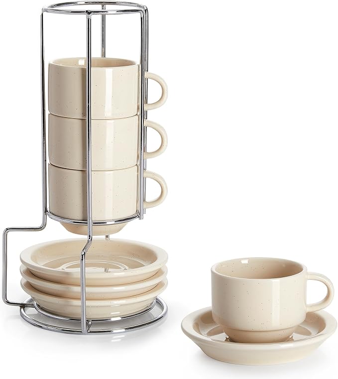 Sweese Porcelain Espresso Cups Set, 2.5 oz, Stackable by Sweese