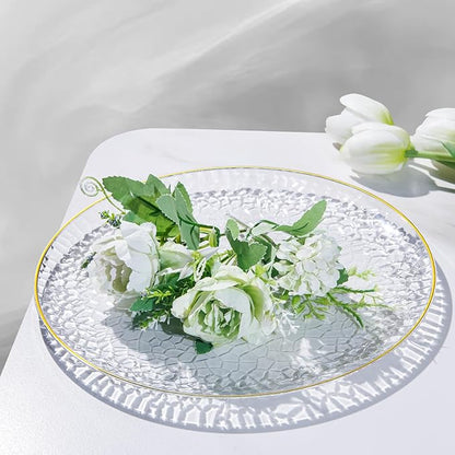 Hioasis 60pcs Clear Plastic Plates - Gold Rimmed Disposable, Hammered, Heavy-duty Dinnerware Set Suitable for 30 Guests, 10.25" Dinner & 7.5" Dessert Plates for Party & Wedding
