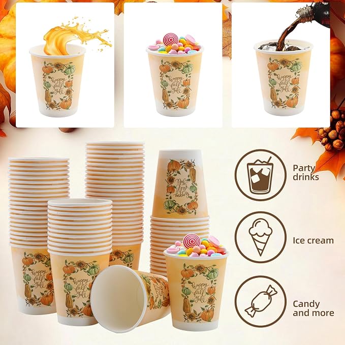 Tamone 100 PACK Thanksgiving Cups 9OZ Disposable Coffee Cups, Thanksgiving - Image 3