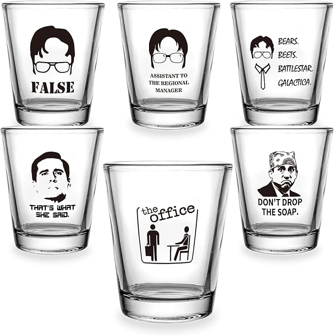 6 PCS The Office Merchandise Shot Glasses Set, 1.5 oz The Office Merch Clear - Image 2