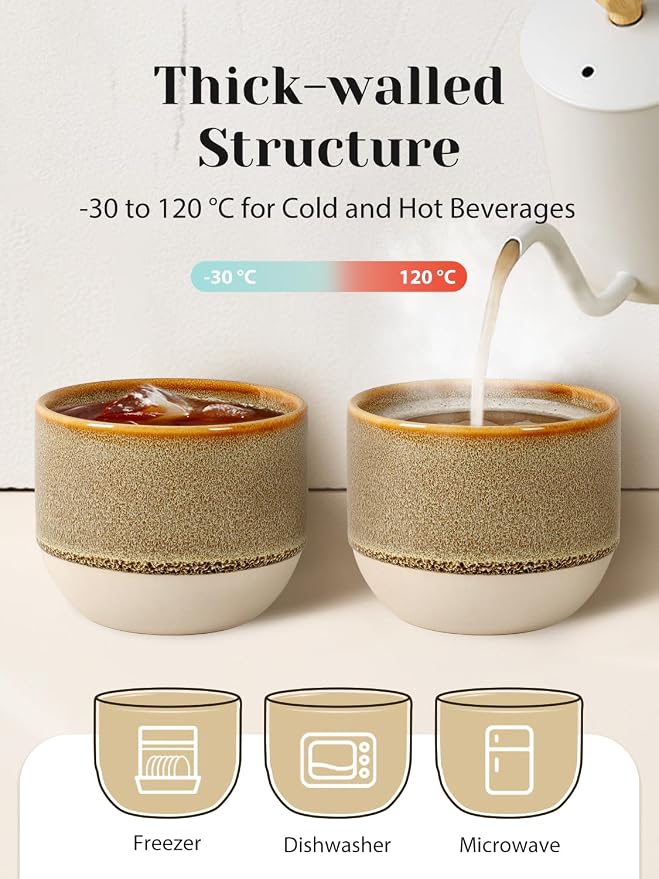 INGOFIN Ceramic Espresso Cup Set of 4-4.2 oz Espresso Cup - Image 3