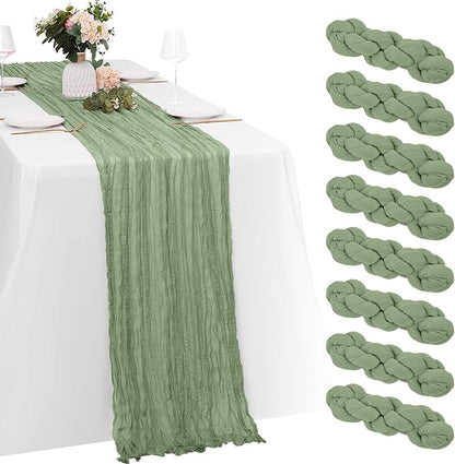 8 Pack Sage Green Cheesecloth Table Runners 20x120 Inch Gauze Table Runner by Yorcari