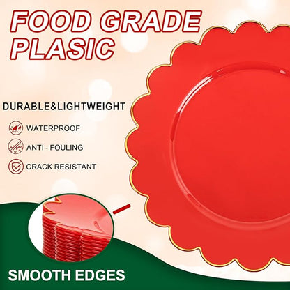 SUT 72Pcs Red Plastic Plates-7.5inch Dessert Plates with Gold Trim, Red Disposable Plates,Fancy plastic plate, Heavy Duty Plastic Plate for Wedding & Parties
