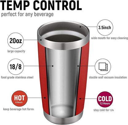 COMOOO 20oz Double Wall Vacuum Insulated Travel Mug, Stainless Steel Tumbler with Lid and Straw Durable Powder Coated Insulated Coffee Cup for Cold & Hot Drinks (Red, 2 pack