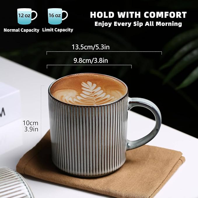 MONITO 16Oz Coffee Mugs Set of 4, Rustic Ceramic Coffee Cups Set - Image 2