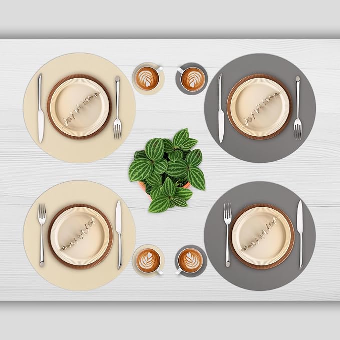 Myir JUN 15 Inches Round Placemats Set of 6 Faux Leather Place Mats | - Image 2
