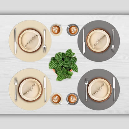Myir JUN 15 Inches Round Placemats Set of 6 Faux Leather Place Mats | - Image 2