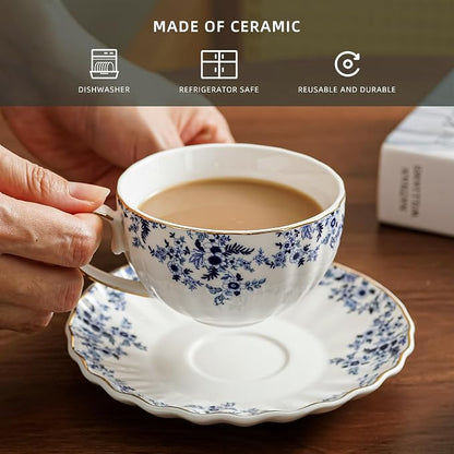 Agyiuns ceramic tea cups and saucers 6oz, floral tea cups - Image 3