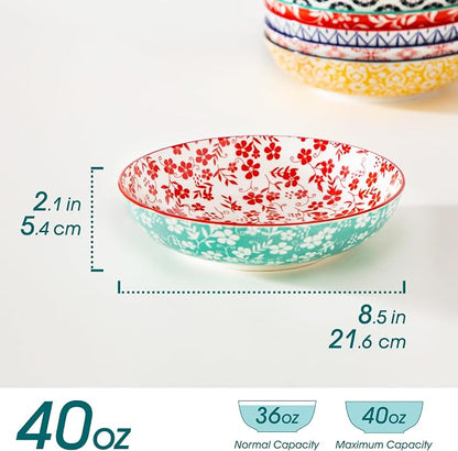 vancasso 8.5" Pasta Bowls Set of 6, 40 oz Porcelain Shallow Salad Bowls - Image 3