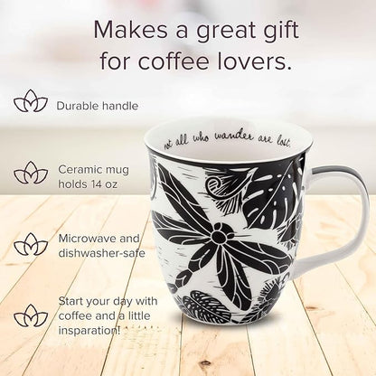 Karma Gifts 14 oz Black and White Boho Mug Dragonfly - Image 2