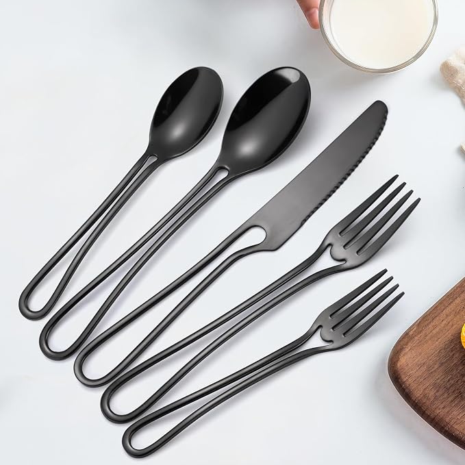 Black Silverware Hollow Flatware Set - Image 7