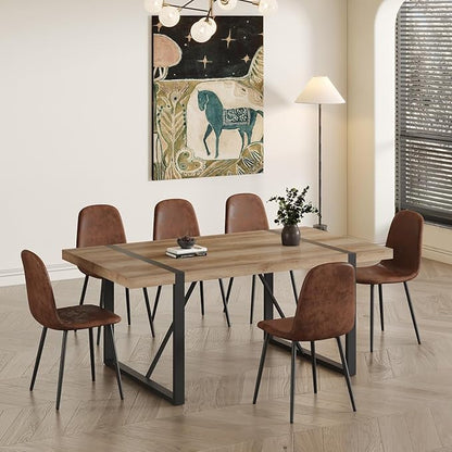 71'' Kitchen Table,Dinner Table for 6-8, Kitchen & Dining Room Tables,Wood Dining Table with Metal Legs for Living Room & Dining Room