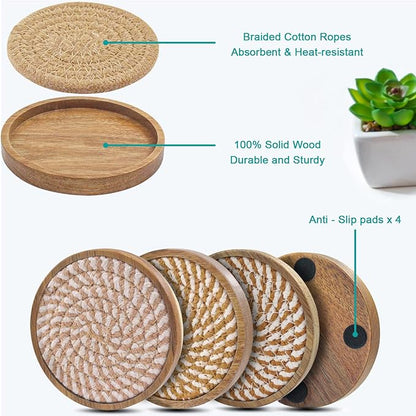 5 Pack Coasters for Drinks Absorbent, 4.3 inches Cork Coasters for Coffee Tables, Wooden Drink Coasters for Table Protection, Cute Coasters for Kitchen, Farmhouse, Bar, and Office (Brown Series)
