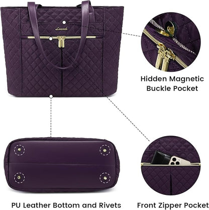 LOVEVOOK Laptop Bag for Women 17 inch, Diamond Quilted Work Tote Bags Womens - Image 5