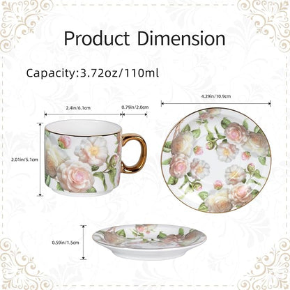 KAMMAK Tea Cups and Saucers Set of 2, Porcelain Coffee Cups, JBE025 | Stackable - Image 2