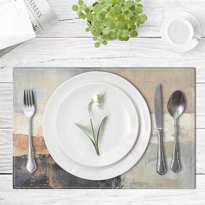 Emvency Farmhouse Placemats Set of 4, Vintage Black and Grey Abstract Art Painting 12x18 Inch Table Mats for Outdoor Home Party Kitchen Dining Decoration