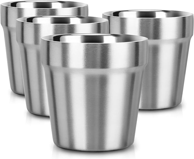 Beasea Stainless Steel Cups 8 oz, Metal Drinking Cups Set of 4, Stackable by Beasea