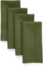 Solino Home Linen Cloth Napkins Set of 4-100% Pure Linen Olive Dinner Napkins 20 x 20 Inch - Classic Hemstitch, Handcrafted and Machine Washable