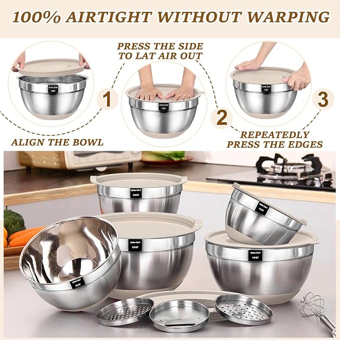 Umite Chef Mixing Bowls with Airtight Lids Set, Non-Slip Bottoms, 1.5QT - Image 7