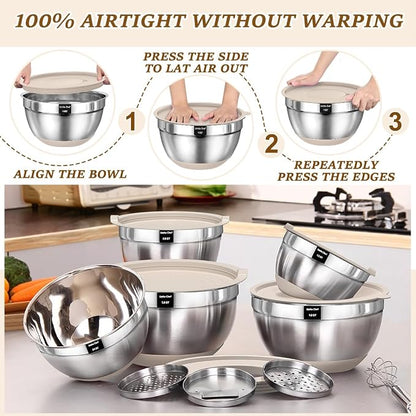 Umite Chef Mixing Bowls with Airtight Lids Set, Non-Slip Bottoms, 1.5QT - Image 7