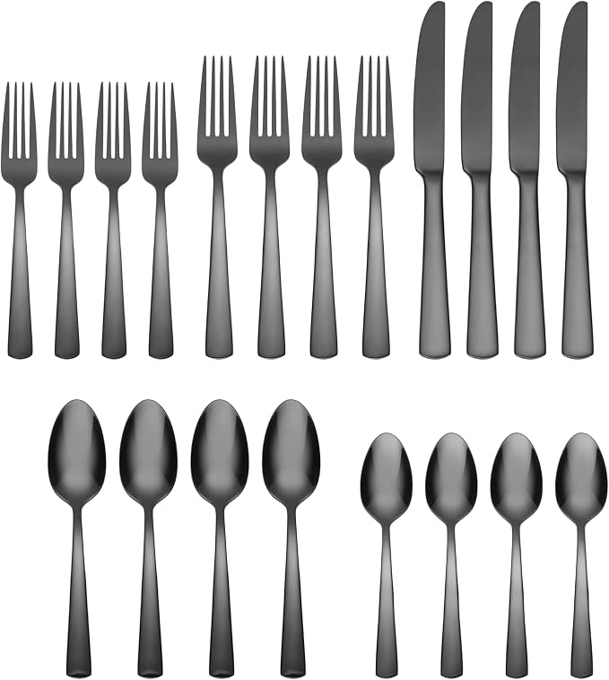 Oneida Silverware Set, Aptitude Glossy Midnight 20-Piece Flatware Set, Service - Image 2