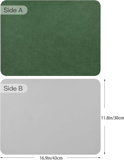 AAPLKER Faux Leather Placemats Set of 6, Vinyl Placemats Wipeable Waterproof Oil-Proof Table Mats, Heat Resistant Place Mats for Kitchen Indoor Outdoor, 16.9 x 11.8 inches (Green/Grey)