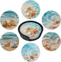 Beach Coasters for Drinks with Holder Round Leather Coasters Set of 6 Cups Mugs Mat Pad for Home Kitchen Bar