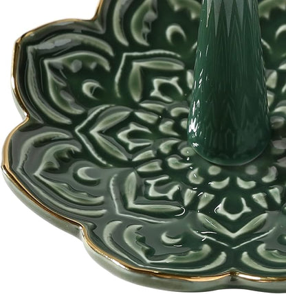Ceramic Green Mandala Ring Holder Decorative Jewelry Holder/Trinket Tray Engagement Christmas Wedding Birthday Gifts for Women