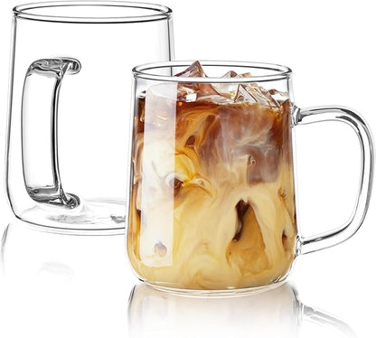 Glass Coffee Mugs, 14 oz Glass Coffee Cups Set of 2, Hot/Cold Beverages by Unknown
