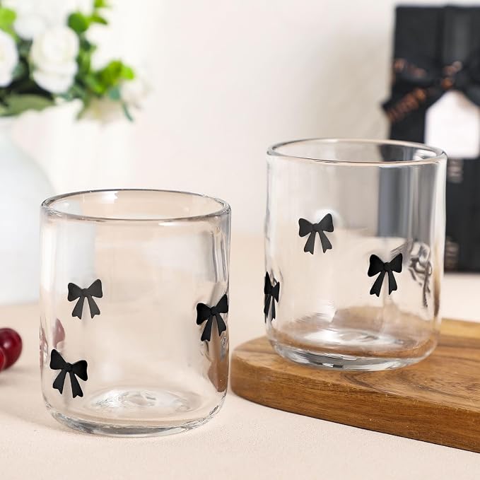 Skylety 2 Pack Coquette Black Bow Icon Juice Glasses 14 oz Cute Glass Cups - Image 4