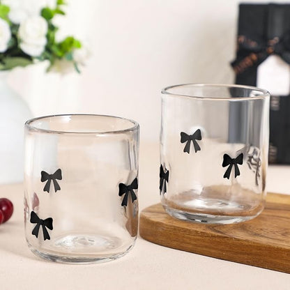 Skylety 2 Pack Coquette Black Bow Icon Juice Glasses 14 oz Cute Glass Cups - Image 4