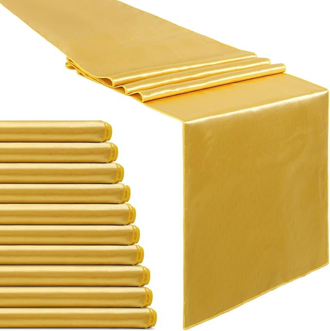 Gold Satin Table Runners 10 Pack 12x108 inch Silk Smooth Fabric | Bright Satin by B-COOL