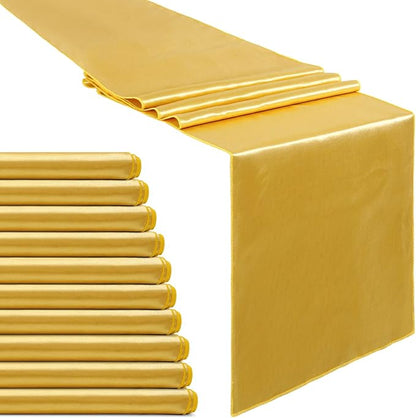 Gold Satin Table Runners 10 Pack 12x108 inch Silk Smooth Fabric | Bright Satin by B-COOL